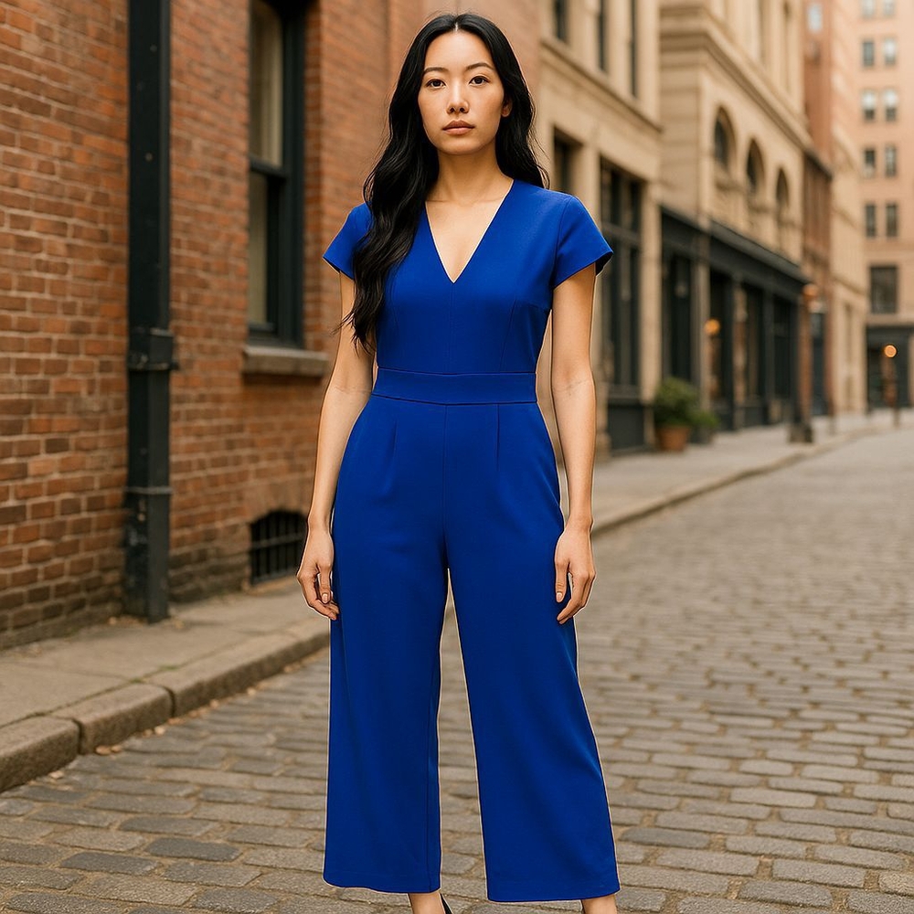 DONNA MORGAN JUMPSUIT NEW WIDE LEGS SIZE 16 Elegant Blue Jumpsuit